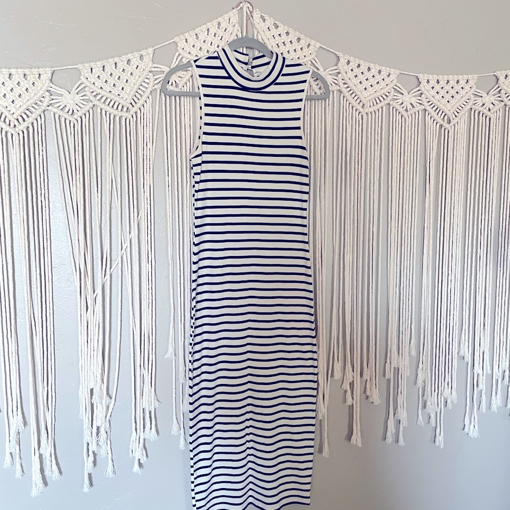 Navy/cream striped midi dress!